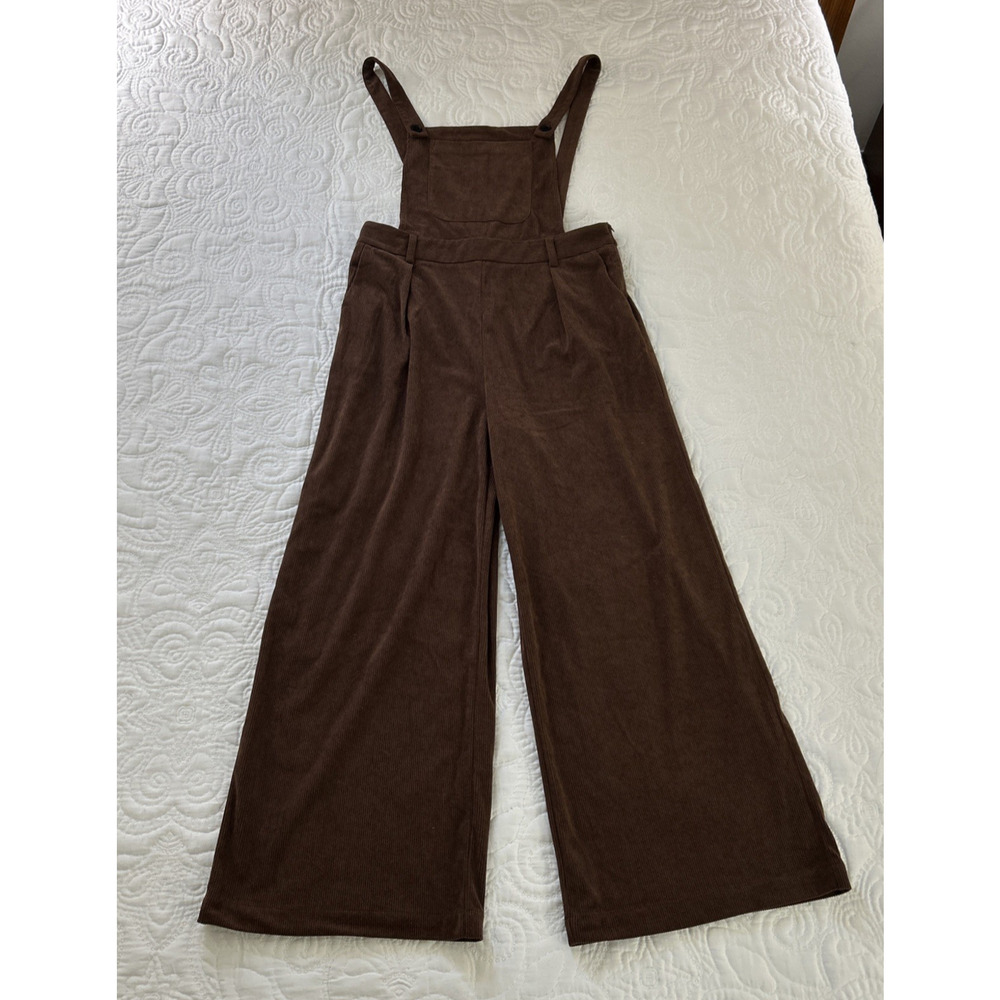 Commense Brown Jumpsuit Overalls Ribbed Corduroy Wide Legs Women's XL - Picture 10 of 11
